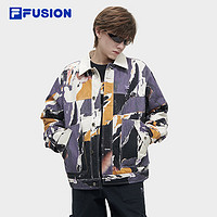 FILA FUSION斐乐潮牌棉服男2024春时尚休闲满印宽松翻领外套 米兰紫-PU 190/108A/XXXL