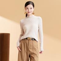 春竹 SPRING BAMBOO冬内搭半高领纯色格纹打底上衣女式羊毛衫