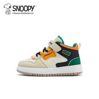 SNOOPY史努比童鞋儿童运动鞋秋冬款男女童加绒高帮休闲板鞋减震耐磨棉鞋 加棉米/杏 35码 脚长21.0-21.5cm