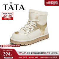 TATA 他她 冬季厚底雪地靴女防滑保暖加绒短靴棉鞋2023DWEN1DD3 WDX18DD3米/金(半绒半毛) 37