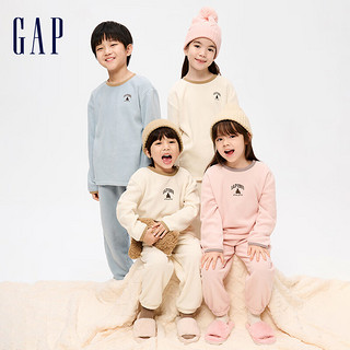 Gap男女童冬季2023LOGO睡衣睡裤两件套889903儿童装家居服 蓝色 155cm(14)亚洲尺码
