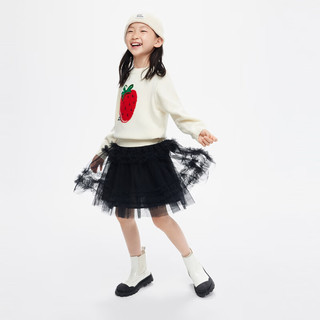 little MO&Co.little moco童装24春装女童草莓绵羊毛衫长袖毛衣KBD1SWTT02 米白色 110/56