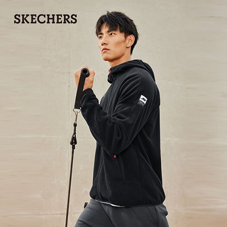 斯凯奇（Skechers）男子针织连帽外套摇粒绒保暖百搭休闲运动 碳黑/0018 XXL