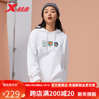 特步(XTEP)运动连帽卫衣女保暖内搭上衣 珍珠白 L