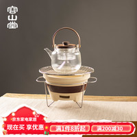 容山堂容山堂耐热玻璃围炉煮茶烤奶茶罐罐茶煮茶器炭炉烤火炉套装 竖纹煮茶壶+围炉炭火炉中号