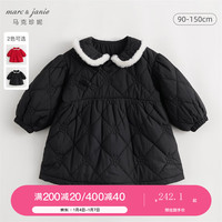 MARC&JANIE马克珍妮冬装女童新年战袍新中式裙子娃娃领盘扣薄棉连衣裙232078 黑色 130cm