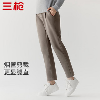 三枪烟管女长裤加厚薄绒舒适透气设计感时尚休闲女式长裤 燕麦 L
