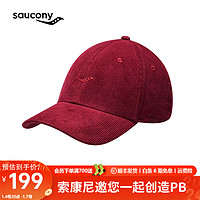 Saucony索康尼龙年主题款棒球帽冬季灯芯绒防风帽子毛线针织 酒红