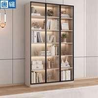 唐辑轻奢玻璃门书柜自由组合书架落地客厅展示柜储物柜三门1.2米长