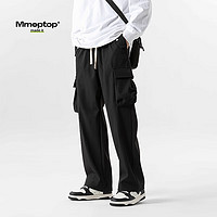 MMOPTOP美式潮牌工装裤子男士冬季宽松直筒阔腿运动休闲裤S6601黑色M