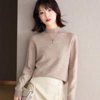 100%羊毛衫女内搭针织打底衫保暖秋冬半高领厚款红色毛衣