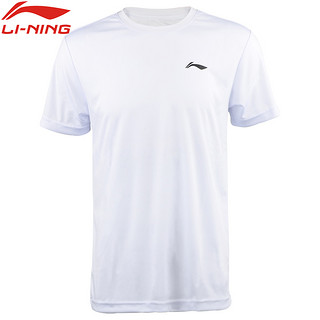 LI-NING 李宁 羽毛球健身运动户外跑步训练休闲短袖T恤ATSP503-2白色 XL码 男款