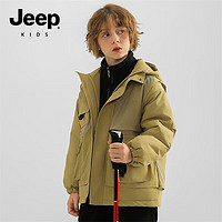 Jeep童装棉服中大童秋冬季棉衣加厚外套冬装青少年 浅卡其 140cm