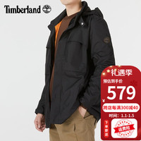 Timberland 外套男2023冬季新款户外休闲黑色梭织连帽运动夹克A62FH001