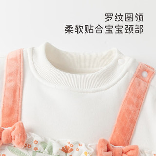 乖奇熊婴儿夹棉连体衣秋冬季保暖假两件哈衣可爱女宝宝周岁衣服外出棉服 白色/花花世界 73cm