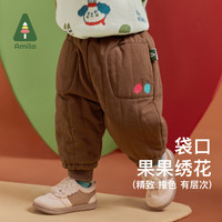 阿米拉(AMILA)啊咪啦童装男童女童宝宝绣花圣诞百搭保暖儿童棉裤 咖色 90cm