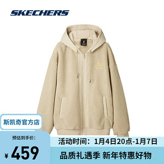 斯凯奇（Skechers）【秦霄贤同款】新年时尚运动夹克摇粒绒连帽外套男女同款L124U049 爱尔兰奶油色/028R XS