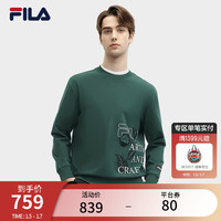 FILA 斐乐 ×V&A联名系列斐乐男子针织套头衫2024春季加绒舒适卫衣 夜影绿-GN 170/92A/M