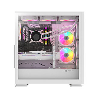 FPMAX 自由之翼H909电脑机箱台式机双重过滤防尘网钢化玻璃侧透式E-ATX/ATX主板 白色