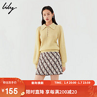 LILY 2022冬新款女装复古时尚老花显瘦高腰A字半身裙 721杏色 L