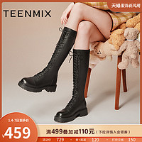 TEENMIX 天美意 厚底加绒马丁长靴骑士靴女高筒时装皮靴子2023冬新BH591DG3