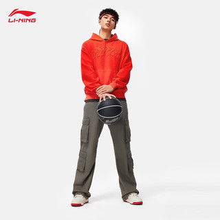 李宁（LI-NING）反伍丨卫衣男子2024泼墨印花棉质宽松套头连帽上衣AWDU097 凤凰橙-2 M