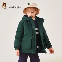Hush Puppies 暇步士 童装男女童冬装外套2022年冬季新款男女大童时尚纯色保暖羽绒风衣 暖卡其 140cm