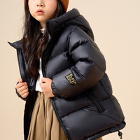 莫诗尼 儿童黑金羽绒服2023韩版秋冬男童女童宝宝加厚运动外套中大童童装 黑色 170cm
