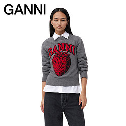 GANNI 女装 灰色草莓印花羊毛混纺毛衣套头针织衫K2090523