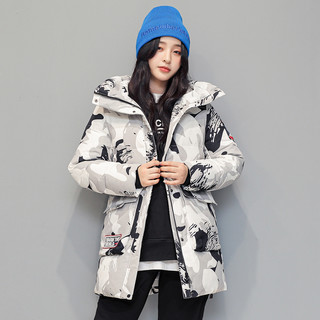 雪中飞 SNOWFLYING 秋冬保暖时尚防风女式运动大口袋工装中长款羽绒服