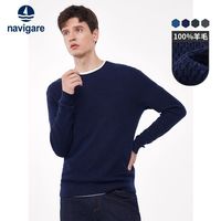 navigare 纳维凯尔 意大利小帆船圆领黑色毛衣男冬套头羊毛针织衫