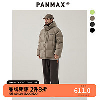 潘·麦克斯（PANMAX）PANMAX大码男装美式休闲潮流宽立领拆卸帽印花厚款羽绒服男女加肥 灰绿 3XL