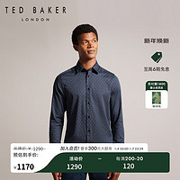 Ted Baker冬男士棉质翻领印花上衣修身长袖衬衫272176 藏青色 2