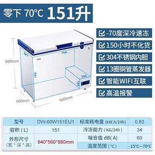 Haier 海尔 冰柜商用超低温零下-60/70151升-70度/冻金枪鱼