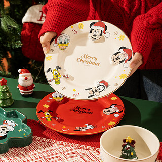 摩登主妇卡通圣诞餐具碗盘儿童陶瓷家用碗碟套装饭碗面碗水果碗餐盘 圣诞树盘 1头