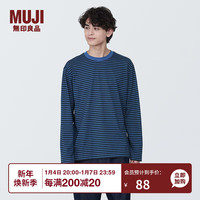 無印良品 MUJI(無印良品 ) 男式 天竺织 圆领长袖T恤 男士 打底衫 男款 AB1MLA4S 烟熏蓝色条纹 XS (160/80A)