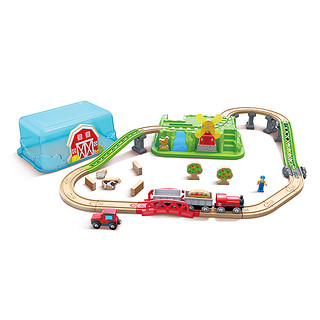 88VIP：Hape 火车轨道开心农场收纳套儿童益智玩具电动火车消防车宝宝礼物