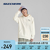 斯凯奇（Skechers）冬装百搭休闲男女加绒针织连帽卫衣L423U075 棉花糖白/0074 M