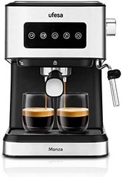 Ufesa Monza 浓缩咖啡机 过滤架 20 巴 1-2 杯咖啡机 带奶泡机 适用于特色咖啡牛奶,不含研磨器