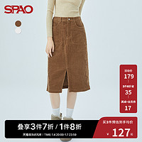 SPAO 女士半身裙冬季新款灯芯绒直筒开叉中长裙SPWHC4TS20