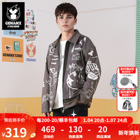 闪电潮牌（GENANX）棉服拼色印花设计宽松保暖棉衣外套男 咖啡色 XL