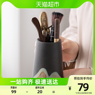88VIP：苏氏陶瓷 茶具配件茶道手绘彩画六君子 实木茶夹杯夹