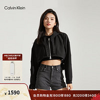 Calvin Klein Jeans24春季女提花织带抽绳前短后长连帽拉链开衫卫衣J222938 BEH-太空黑 S