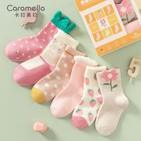 卡拉美拉（Caramella）儿童袜子男女童棉质春秋中筒婴儿卡通宝宝秋季长筒袜 女童袜6双装礼盒 L码18-20cm（7-9岁）