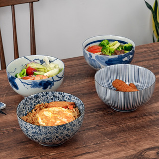 美浓烧 日式釉下彩陶瓷和风餐具泡面碗拉面碗家用创意日本 蓝染山茶