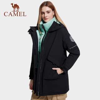 CAMEL 骆驼 户外羽绒服女2023冬季新款时尚连帽加厚保暖中长款外套
