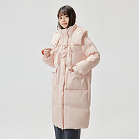 雪中飞 SNOWFLYING冬羽绒服女式长款连帽牛角扣设计感保暖肌理面料