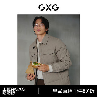 GXG 男装 龚俊同款 白鸭绒三防小方格轻薄衬衫式短款羽绒服 2023年冬 卡其色 175/L