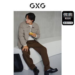 GXG 男装 龚俊同款 白鸭绒三防小方格轻薄衬衫式短款羽绒服 2023年冬 卡其色 175/L