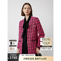 朗姿 法式小香风高级感气质长袖外套女2024春季通勤高端短外套 艳桃红色 XL